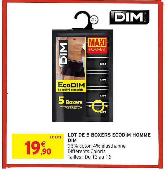 LOT DE 5 BOXERS ECODIM HOMME DIM