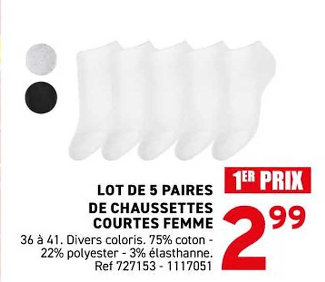 LOT DE 5 PAIRS DE CHAUSSETTES COURTES FEMME