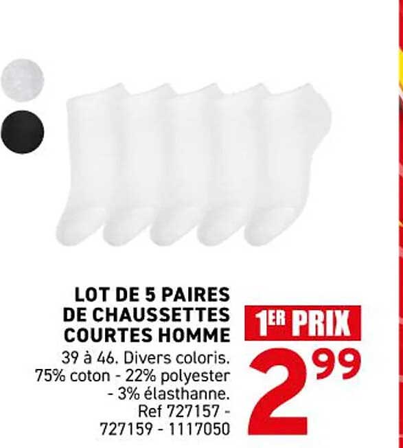 LOT DE 5 PAIRS DE CHAUSSETTES COURTES HOMME
