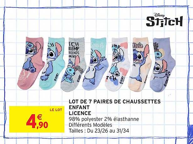 LOT DE 7 PAIRS DE CHAUSSETTES ENFANT LICENCE