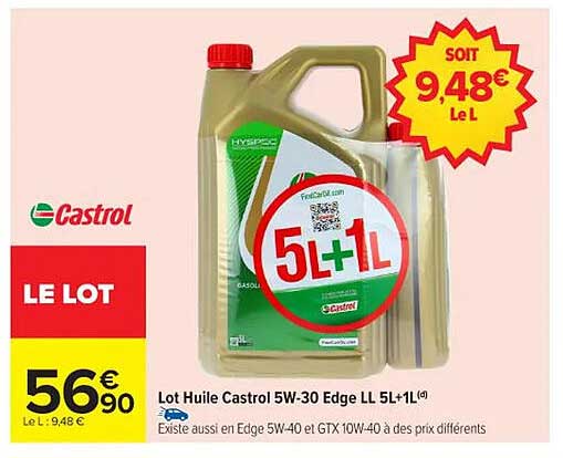 Lot Huile Castrol 5W-30 Edge LL 5L+1L