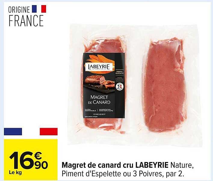 Magret de canard cru LABEYRIE Nature, Piment d'Espelette ou 3 Poivres, par 2.