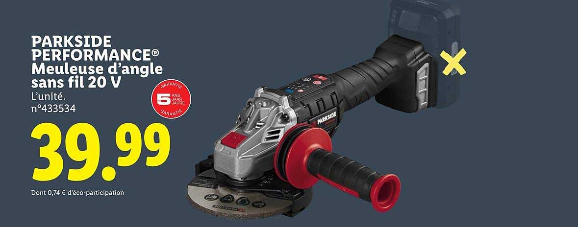 Meuleuse d’angle sans fil 20 V PARKSIDE PERFORMANCE®