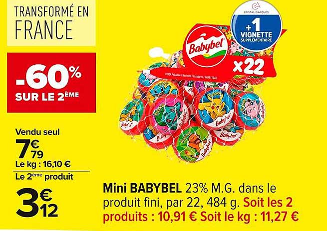 Mini BABYBEL 23% M.G. dans le produit fini, par 22, 484 g