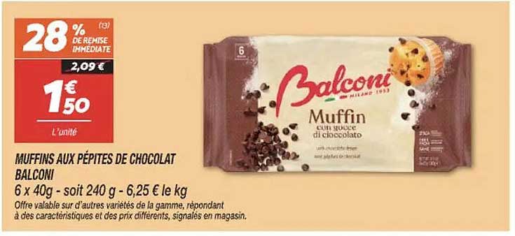 Muffins aux pépites de chocolat Balconi