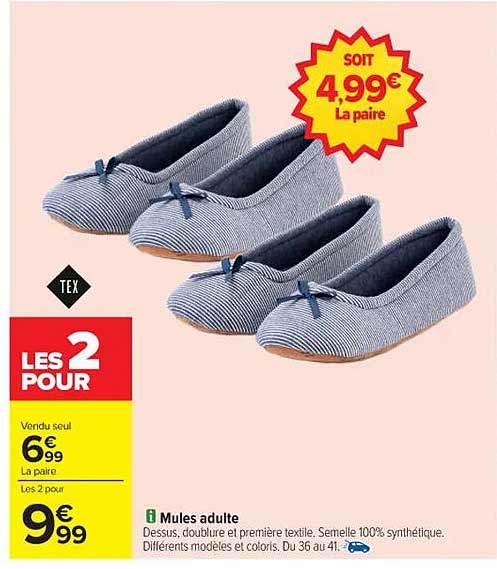 Mules adulte - 2 pour 4,99€ la paire
