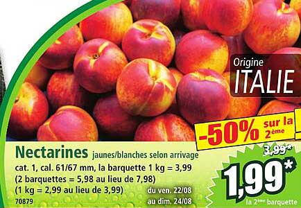 Nectarines jaunes/blanches selon arrivée