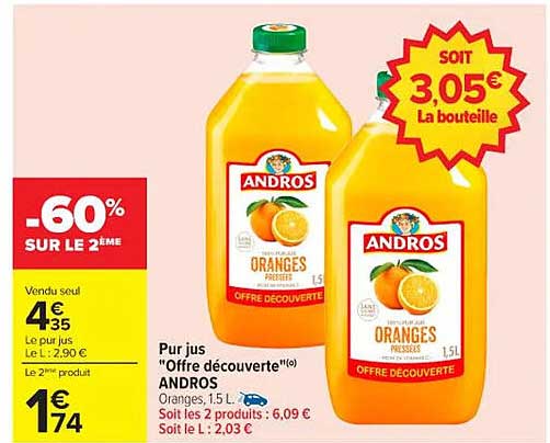Offre découverte Andros - Jus d'oranges 1,5 L