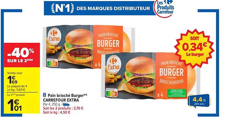 Pain brioché Burger(m) CARREFOUR EXTRA