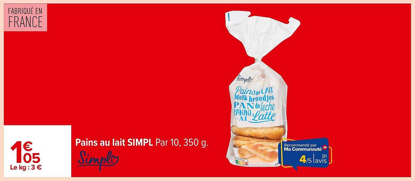 Pains au lait SIMPL Par 10, 350 g.