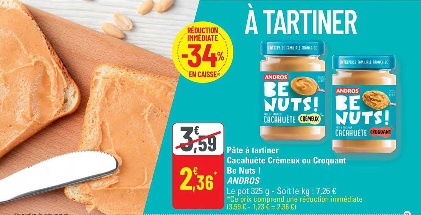 Pâte à tartiner Cacahuète Crémeux ou Croquant Be Nuts ! ANDROS