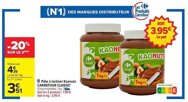 Pâte à tartiner Kaonuts CARREFOUR CLASSIC'
