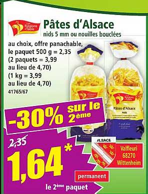 Pâtes d'Alsace nids 5 mm ou nouilles bouclées