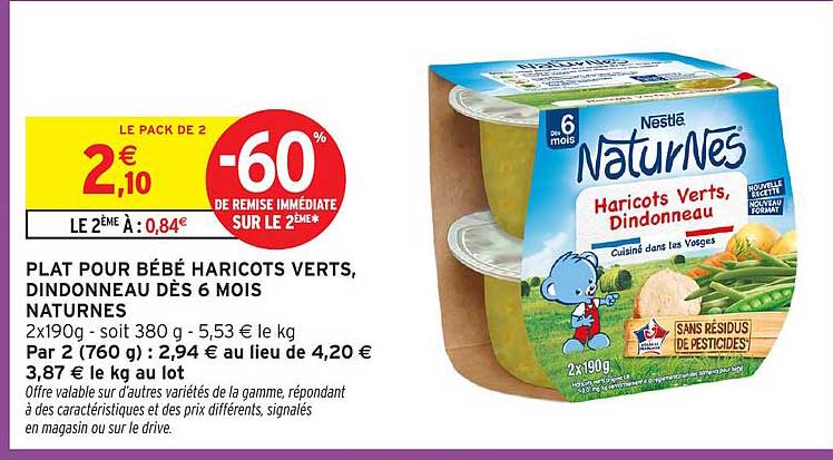 PLAT POUR BÉBÉ HARICOTS VERTS, DINDONNEAU DÈS 6 MOIS NATURES