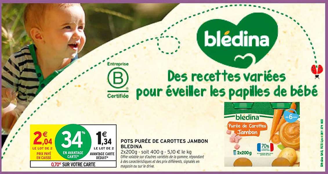 POTS PURÉE DE CAROTTES JAMBON BLEDINA
