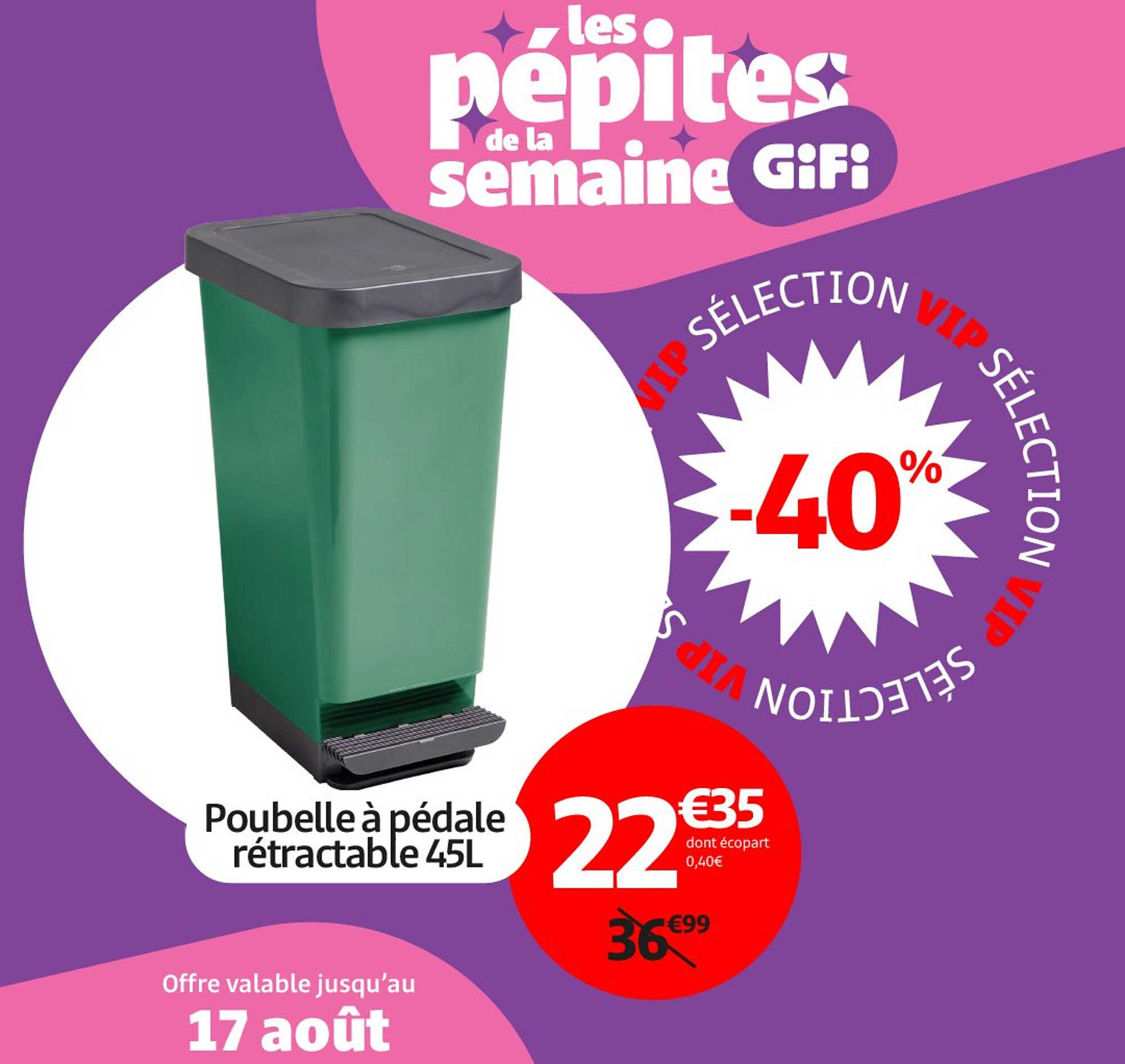 Poubelle à pédale rétractable 45L