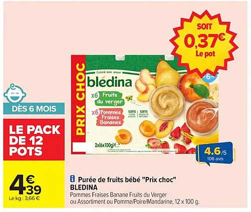 Purée de fruits bébé "Prix choc" BLEDINA