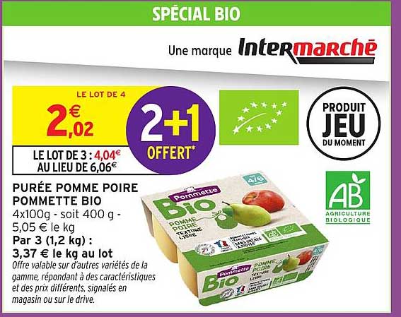 PURÉE POMME POIRE POMMETTE BIO 4x100g