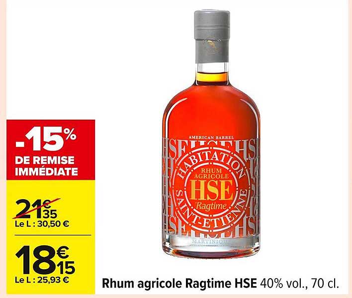Rhum agricole Ragtime HSE 40% vol., 70 cl.