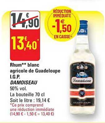 Rhum** blanc agricole de Guadeloupe I.G.P. DAMOISEAU 50% vol.