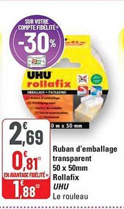 Ruban d'emballage transparent 50 x 50mm Rollafix UHU