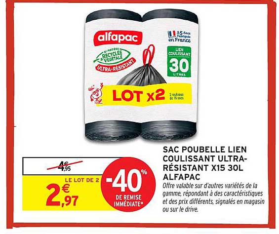 SAC POUBELLE LIEN COULISSANT ULTRA-RÉSISTANT X15 30L ALFAPAC