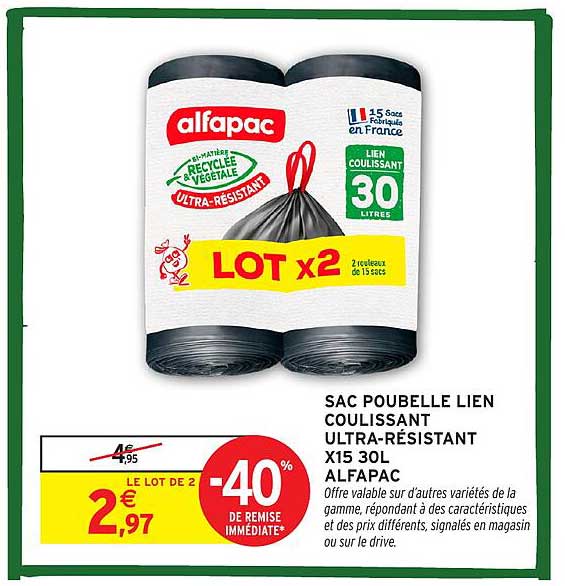 SAC POUBELLE LIEN COULISSANT ULTRA-RÉSISTANT X15 30L ALFAPAC
