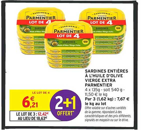 SARDINES ENTIÈRES À L'HUILE D'OLIVE VIERGE EXTRA PARMENTIER