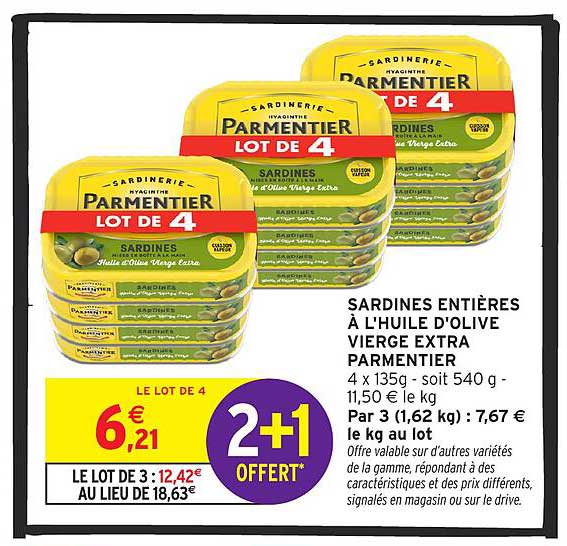 SARDINES ENTIÈRES À L'HUILE D'OLIVE VIERGE EXTRA PARMENTIER