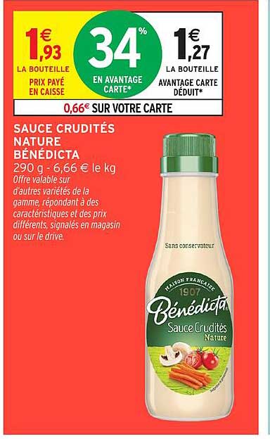SAUCE CRUDITÉS NATURE BÉNÉDICTA