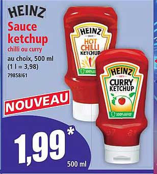 Sauce ketchup chilli ou curry, au choix, 500 ml