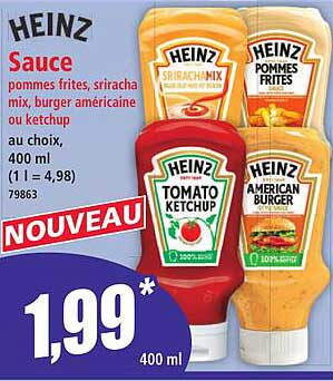 Sauce pommés frites, srirachamix, burger américaine ou ketchup
