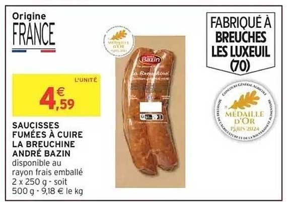 SAUCISSES FUMÉES À CUIRE LA BREUCHINE ANDRÉ BAZIN