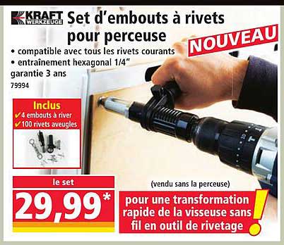 Set d'embouts à rivets pour perceuse