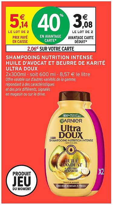 SHAMPOING NUTRITION INTENSE HUILE D'AVOCAT ET BEURRE DE KARITÉ ULTRA DOUX