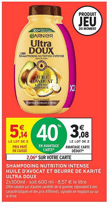 SHAMPOOING NUTRITION INTENSE HUILE D'AVOCAT ET BEURRE DE KARITÉ ULTRA DOUX