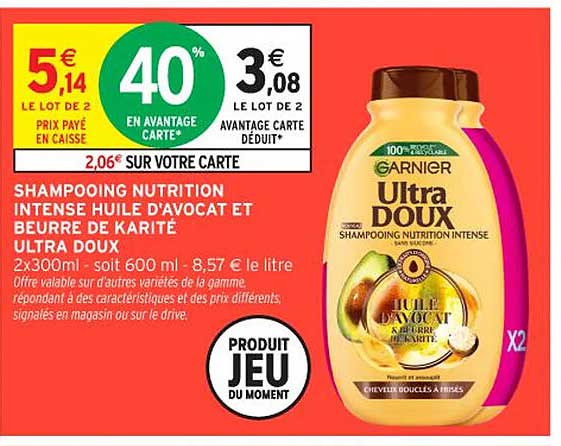 SHAMPOOING NUTRITION INTENSE HUILE D'AVOCAT ET BEURRE DE KARITE ULTRA DOUX