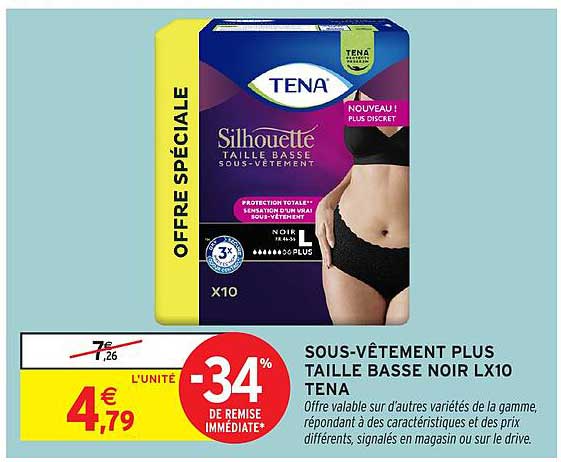 SOUS-VÊTEMENT PLUS TAILLE BASSE NOIR LX10 TENA