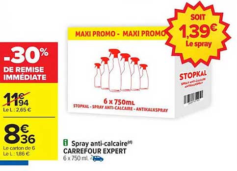 Spray anti-calcaire Carrefour Expert 6 x 750 ml