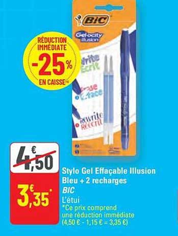 Stylo Gel Effaçable Illusion Bleu + 2 recharges BIC