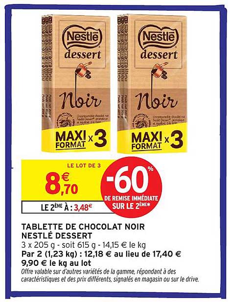 TABLETTE DE CHOCOLAT NOIR NESTLÉ DESSERT