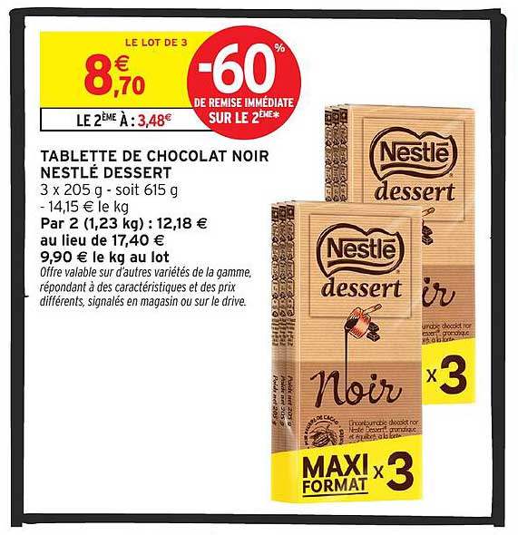 TABLETTE DE CHOCOLAT NOIR NESTLÉ DESSERT