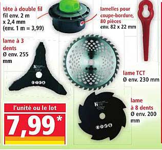Tête à double fil, lames et accessoires pour jardinage