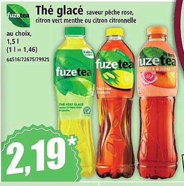 Thé glacé saveur pêche rose, citron vert menthe ou citron citronnelle