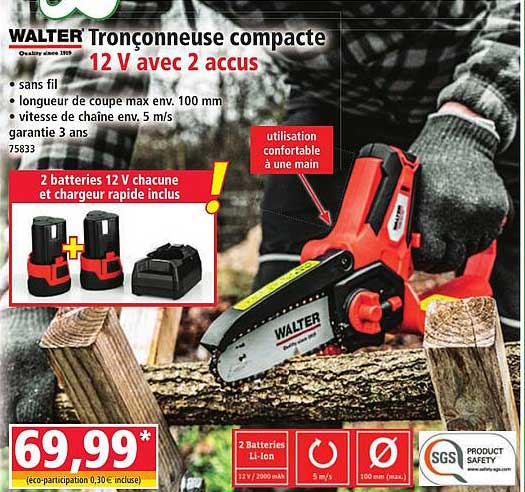 Tronçonneuse compacte 12 V avec 2 accus