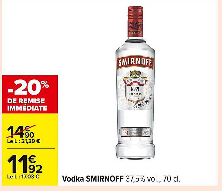 Vodka SMIRNOFF 37,5% vol., 70 cl.
