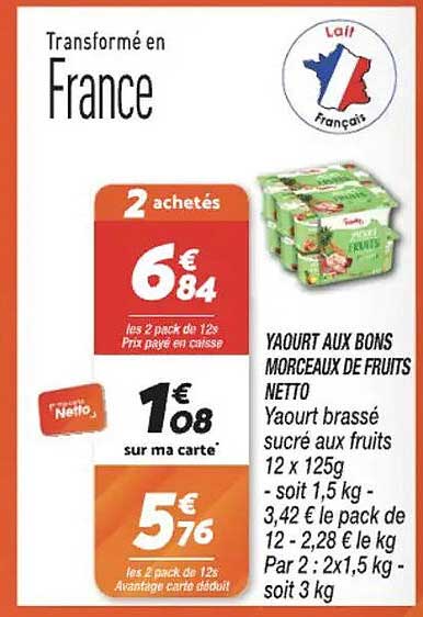 YAOURT AUX BONS MORCEAUX DE FRUITS NETTO