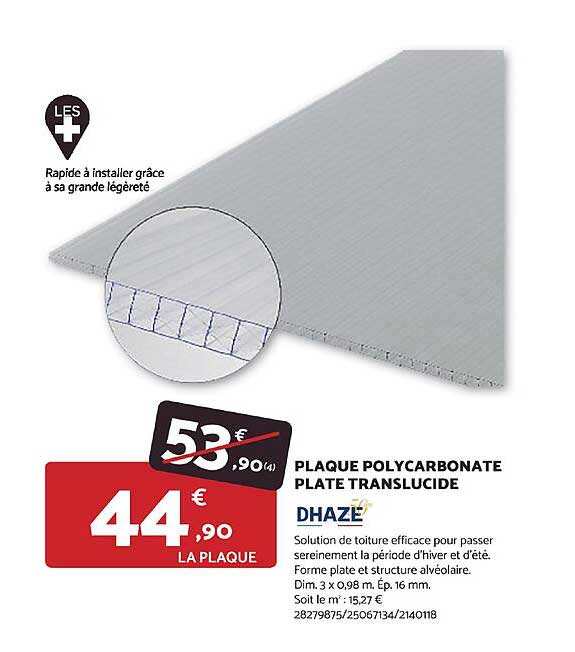 PLAQUE POLYCARBONATE PLATE TRANSLUCIDE