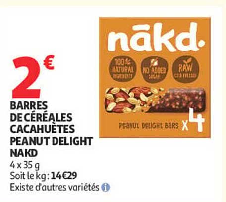 2€ BARRES DE CÉRÉALES CACAHUÈTES PEANUT DELIGHT NAKD