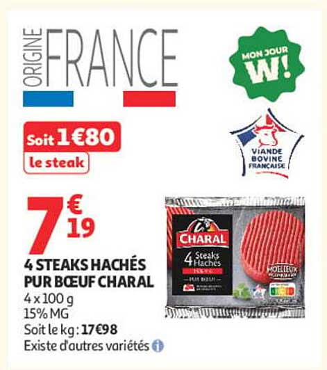 4 STEAKS HACHÉS PUR BOEUF CHARAL
